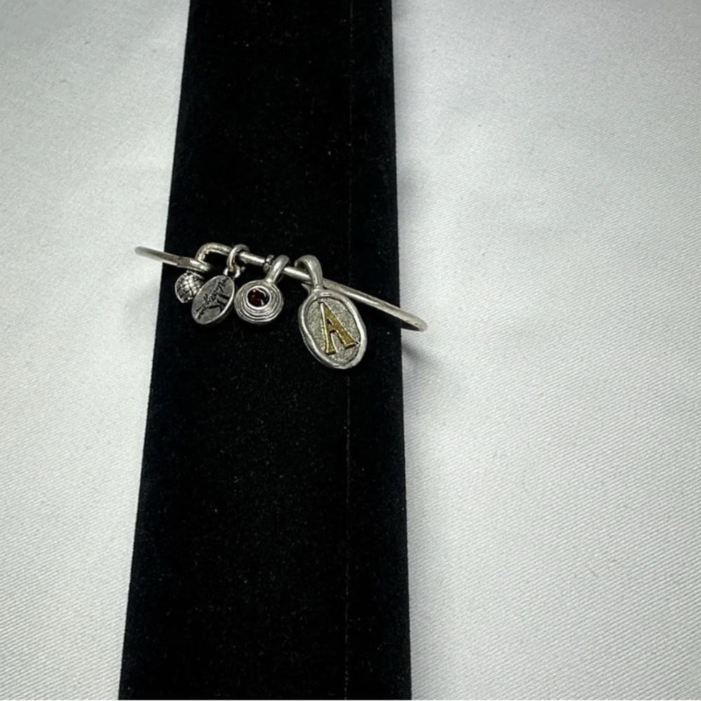 Sterling Silver Charm Bangle Bracelet with Gold Accent